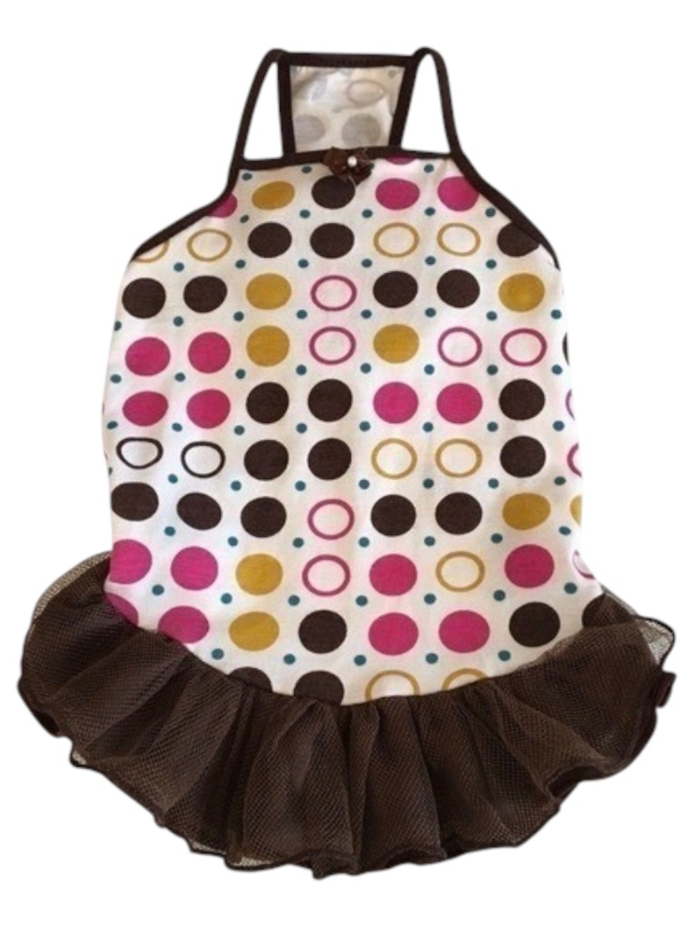 Hip Doggie Tutu Dog Dress Size Medium Brown Pink Polka Dot